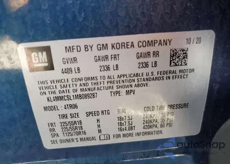 2021 Buick Encore Gx Preferred из США, поврежденный, VIN KL4MMCSL1MB089287